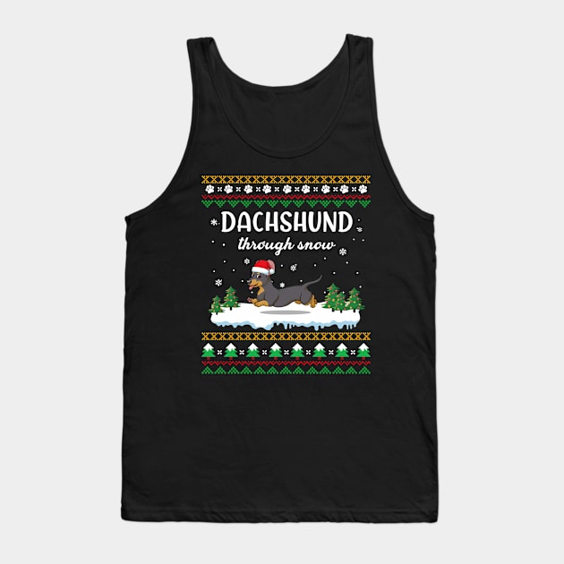 Dachshund Through Snow Funny Christmas Costume Tank Top by Dunnhlpp